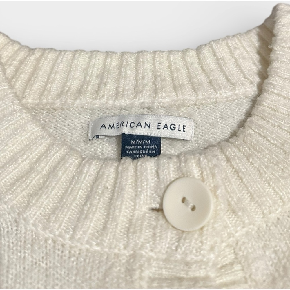 American Eagle Soft White Button Down Wool Sweater - Picture 3 of 6